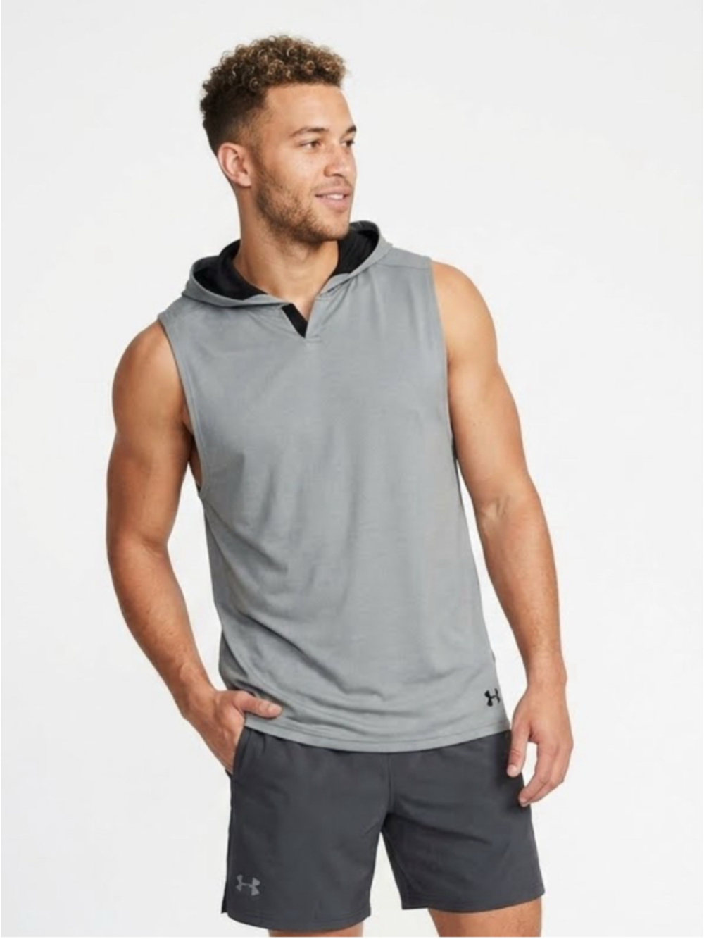Men's Under Armour HeatGear Loose Sleeveless Hoodie Tank Grey Large - 734